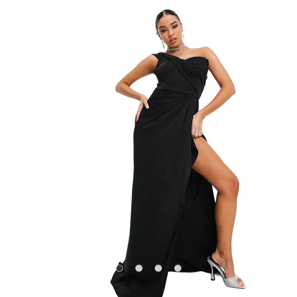 Nwot Yaura bardot high low maxi dress in black size 8
